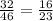 \frac{32}{46}= \frac{16}{23}\\