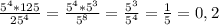 \frac{5^4*125}{25^4} = \frac{5^4*5^3}{5^8} = \frac{5^3}{5^4} = \frac{1}{5} = 0,2