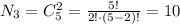 N_3=C_5^2=\frac{5!}{2!\cdot(5-2)!} =10