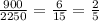 \frac{900}{2250} =\frac{6}{15}=\frac{2}{5}