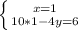 \left \{ {{x=1} \atop {10*1-4y=6}} \right.