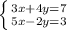 \left \{ {{3x+4y=7} \atop {5x-2y=3}} \right.