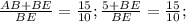 \frac{AB+BE}{BE} =\frac{15}{10};\frac{5+BE}{BE} =\frac{15}{10};