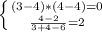 \left \{ {{(3-4)*(4-4)=0} \atop {\frac{4-2}{3+4-6}=2 } \right.