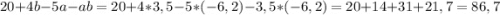 20+4b-5a-ab=20+4*3,5-5*(-6,2)-3,5*(-6,2)=20+14+31+21,7=86,7