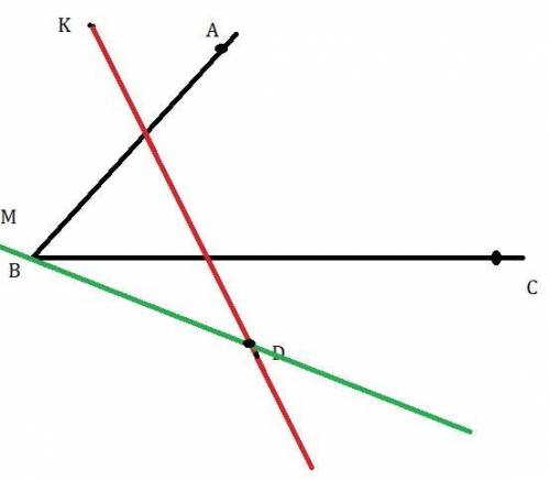 4. Дан угол ABC и точка Д, не лежащая в его внутренней областиа) Постройте луч KD, который пересекал