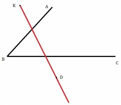 4. Дан угол ABC и точка Д, не лежащая в его внутренней областиа) Постройте луч KD, который пересекал