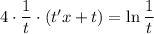 4\cdot\dfrac{1}{t}\cdot (t'x+t)= \ln \dfrac{1}{t}