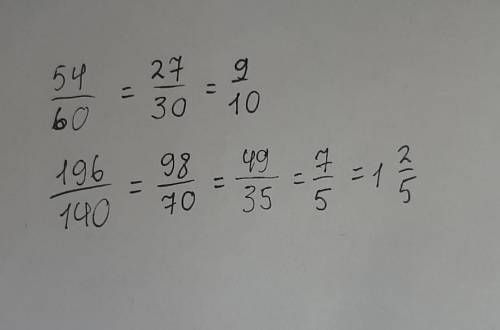 4. Запишите в виде несократимой дроби: a) 54/60 b) 196/140 ​