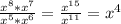 \frac{x^{8} * x^{7}}{x^{5} * x^{6}} = \frac{x^{15}}{x^{11}} = x^{4}\\