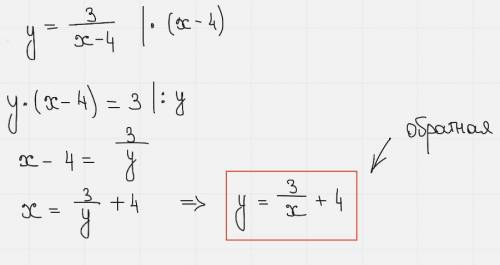 мен нужно Найти обратную к заданной функции: У=3/х-4