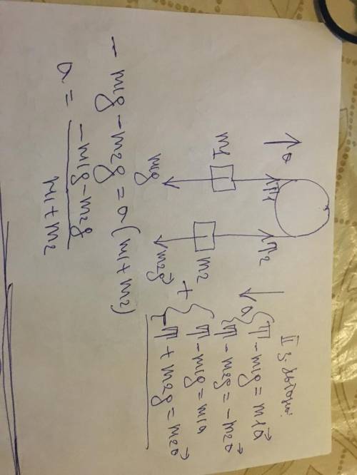 на неподвижные блоги через верёвку подвешены грузы с массами m1 и m2 С каким ускорением они двигаютс