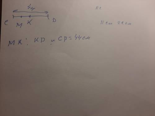 (3) 3. Точка K– середина отрезка CD, точка м- середина отрезка СК Найдите см,MK, KD если CD=44см у м