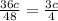 \frac{36c}{48} = \frac{3c}{4}