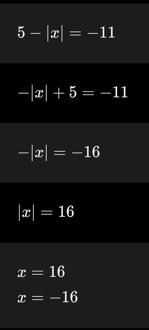 Найти корьни уравнения 5-|x|=-11