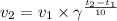 v_{2} = v_{1} \times \gamma ^{ \frac{ t_{2} - t_{1}}{10} }