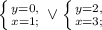 \left \{ {{y=0}, \atop {x=1};} \right. \vee \left \{ {{y=2}, \atop {x=3};} \right.