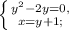 \left \{ {{y^{2}-2y=0}, \atop {x=y+1};} \right.