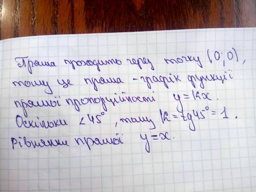 Записать уравнение прямой , которая проходит через начало координат и составляет с положительним нап