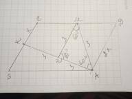 Дан параллелограмм АВСД. К - середина стороны ВС, М середина стороны СД. АК - 6 см, АМ = 3 см, угол