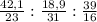 \frac{42,1}{23} : \frac{18,9}{31} : \frac{39}{16}