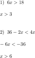 1)\;\;6x18\\\\x3\\\\\\2)\;\;36-2x