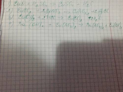 1. Осадок голубого цвета получится в результате реакции между: 1) CuO и H2SO4​​2) CuCl2 и AgNO3 3) C