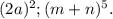 (2a)^{2}; (m+n)^{5}.