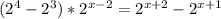 (2^4 - 2^3) * 2^{x-2} = 2^{x+2} - 2^{x+1}