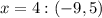 x=4:(-9,5)