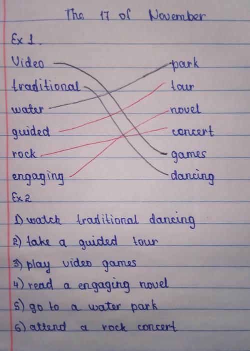 1. a) Match the two columns to form phrases. 1. video2. traditional 3. water4. guided5. rock6. engag