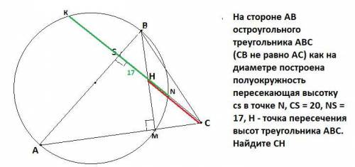 На стороне AB остроугольного треугольника ABC(CB не равно AC) как на диаметре построена полуокружнос