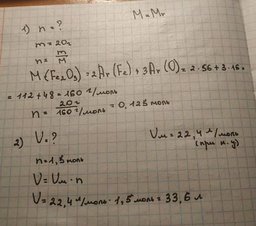 Какому количеству вещества соответствует масса 20 г оксида железа(III)?2.Вычислите объем оксида серы