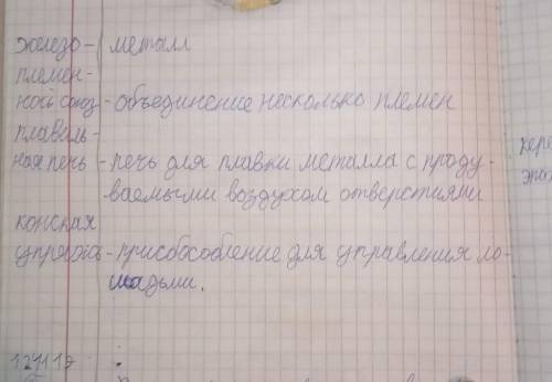 2.Выписать термины: -Эпоха железа-Племенные союзы-Плавильные печи-Конская упряжь-Полихромный стиль​