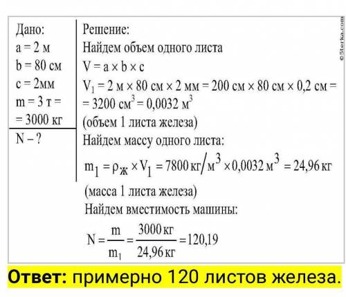 машина рассчитана на перевозку груза массой 3 т. сколько листов железа можно нагрузить на неё если д