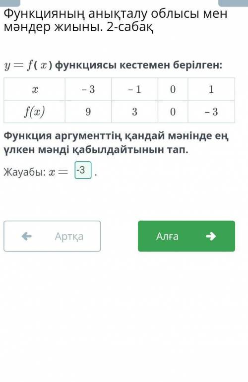 Функция y = f (x) приведена в таблице: Найдите, в каком значении аргумента функция принимает наиболь