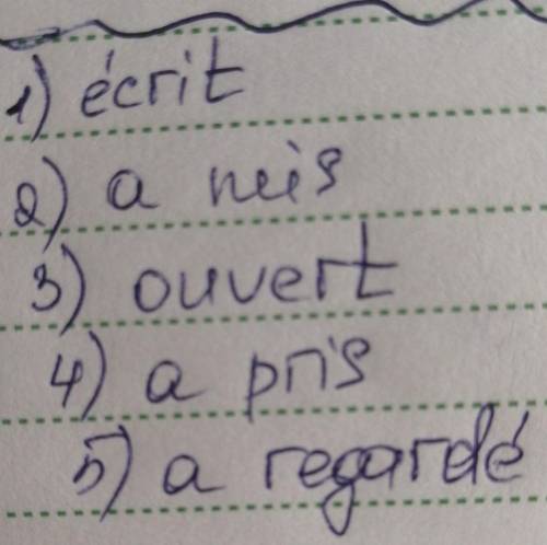 4. Напиши глаголы из скобок в форме passé composé : Le garçon (écrire) une histoire. Il (mettre) le