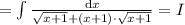 = \int \frac{\mathrm{d}x}{\sqrt{x+1}+(x+1)\cdot\sqrt{x+1}} = I