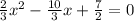 \frac{2}{3} x^{2} -\frac{10}{3} x+\frac{7}{2} =0