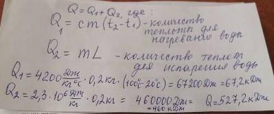 3. Сколько тепла потребуется для того, чтобы вскипятить, а затем полностью испарить 200 г воды, имев