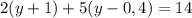 2(y+1)+5(y-0,4)=14