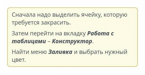 Для доклада надо создать таблицу, в которой одна ячейка выделена красным цветом. Расставь по порядку