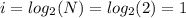 i = log_2(N) = log_2(2) = 1