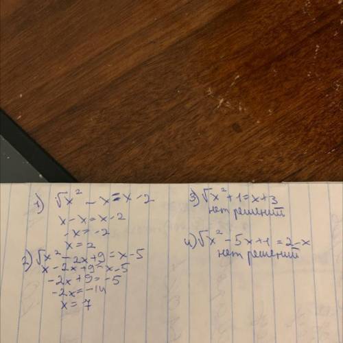 1) √x²-x =x-22) √x²-2x+9=x-53) √x²+1=x+34) √x²-5x+1=2-x​