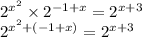 {2}^{ {x}^{2}} \times {2}^{ - 1 + x} = {2}^{x + 3} \\ {2}^{ {x}^{2} + ( - 1 + x)} = {2}^{x + 3}