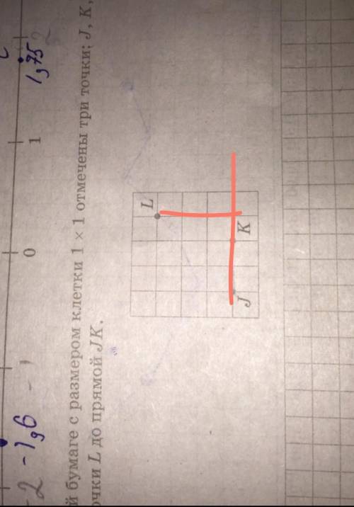 на клечатой бумаге с размером клетки 1x1 отмечаемы три точки J K L. Найдите расстояние от точки L до