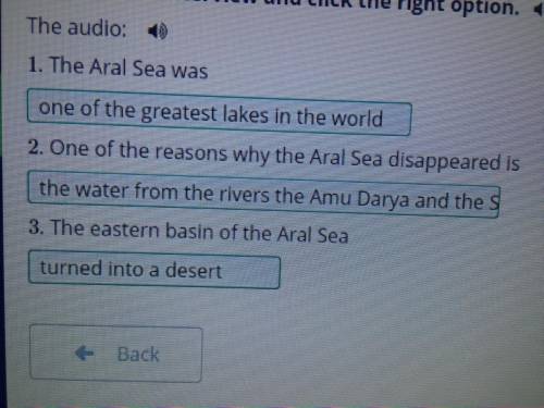 Focus on Kazakhstan: the Aral Sea Listen to the interview and click the right option. The audio: 1.