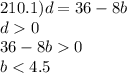 210.1)d = 36 - 8b \\ d 0 \\ 36 - 8b 0 \\ b < 4.5