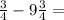 \frac{3}{4}-9\frac{3}{4}=