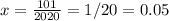 x=\frac{101}{2020}=1/20=0.05